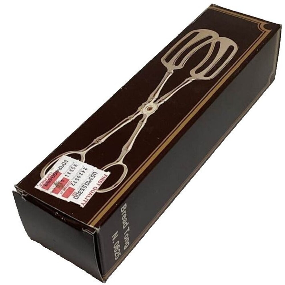 Bread Salad Tongs 0625 Italy Silver Plate Scissors 9" Wedding Box Vtg NEW - Picture 7 of 8